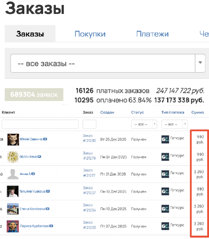 Список оплат за первый микро-актив