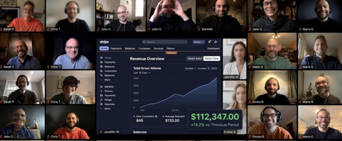 Zoom-созвон и растущая выручка на дашборде Stripe